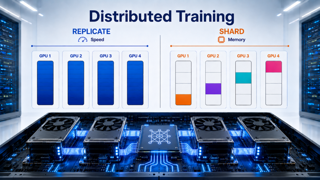 picture showing the strategies and hardware behind distributed training